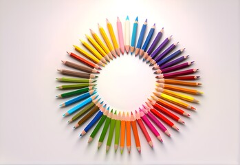 there are many colored pencils arranged in a circle on a white surface