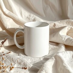 mug mockup on linen fabric