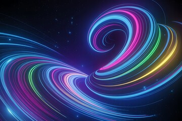 Colorful Swirling Light Trails Abstract Background with Stars and Cosmic Nebula Effect neon