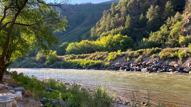 Colorado River in Glenwood Canyon in the Morning Sun