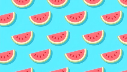 Colorful Watermelon Slices Pattern on Bright Blue Background