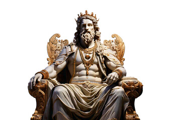 Statue of a person sitting on a throne, isolated on a transparent or white background.