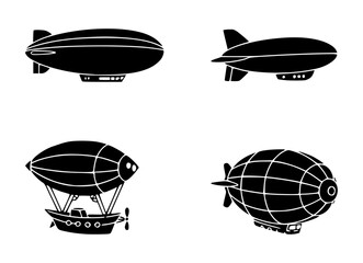set of airship silhouettes, isolated background