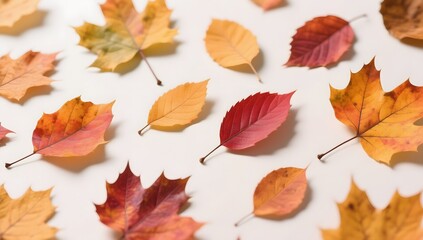 Colorful Autumn Leaves on White Background for Seasonal Decor