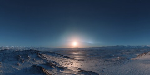 Majestic sunrise over snowy landscape panoramic hdr view nature scene