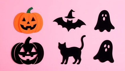 Colorful Halloween Decorations with Pumpkin, Bat, Cat and Ghosts