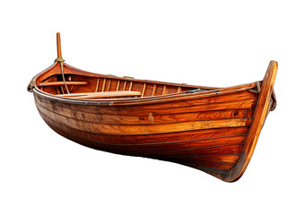 A wooden boat isolated on a transparent or white background.