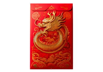 Chinese new year ang pao envelope with dragon design isolated on a transparent or white background.