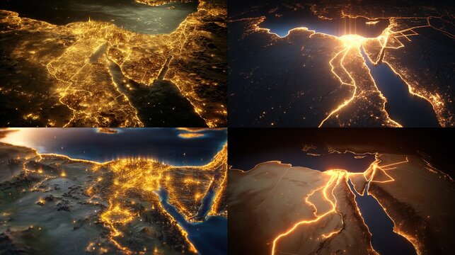 and keywords for the image

 Nighttime Aerial View of the Middle East Continent, Showing Country Borders in Light - Powered by Adobe