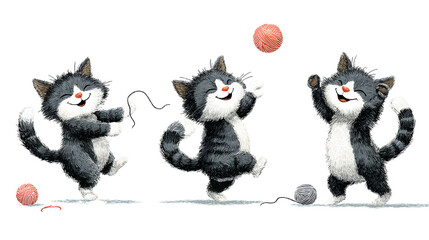 Obraz premium Adorable cartoon cat playful poses bundle isolated on transparent background