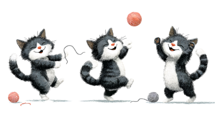 Adorable cartoon cat playful poses bundle isolated on transparent background