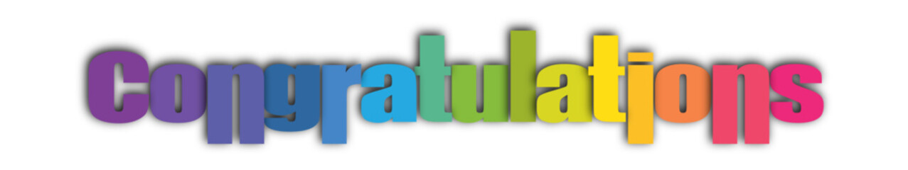 Bold "Congratulations" Typography with Rainbow Gradient on Transparent Background &ndash; Vibrant Multicolor Text for Celebratory Greeting Designs