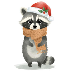 Santa Claus Raccoon with Christmas decorations