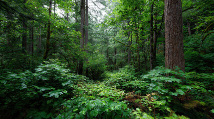 Fototapeta premium Invasive species impact on flora can disrupt natural balance of this lush forest ecosystem, affecting plant diversity and growth