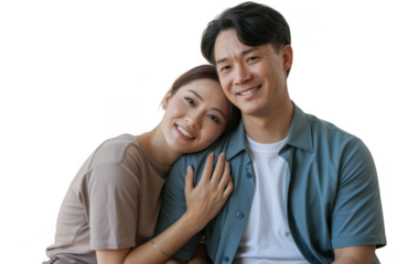Heartwarming portrait captures affectionate asian couple sharing a tender moment together transparent background