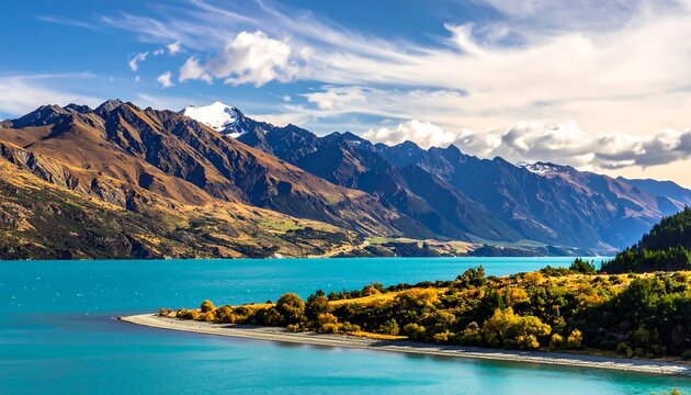 Scenic alpine lake with mountains