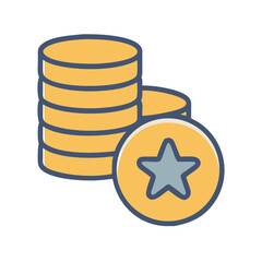 Stylized illustration of stack of coins with a star emblem