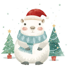 Ermine with santa isolated on white