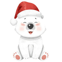 polar bear  santa claus isolated on white