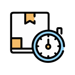 Delivery time package icon with clock, fast shipping concept
