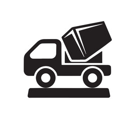 Black silhouette of a cement mixer truck on a white background concrete mixer vehicle