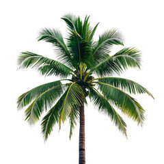 A vibrant green coconut palm tree with lush fronds isolated on a stark black background isolated on white background isolated on transparent background