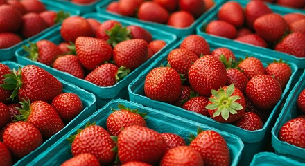 Fresh strawberries in baskets red berries for summer food and healthy eating