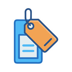 Graphic illustration of price tags in blue and orange