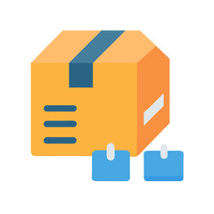 Shipping box with labels in flat vector style