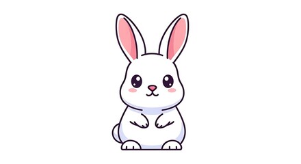 Cute White Rabbit Illustration with Big Eyes and Pink Ears