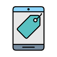 Online sale concept with price tag on mobile phone