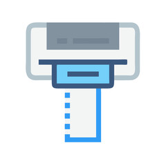 Flat design printer icon printing document on black background