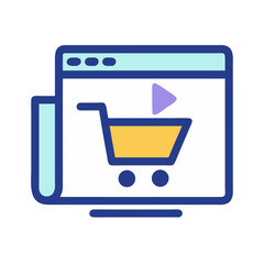 Online Shopping Video Tutorial on Computer Screen Flat Icon