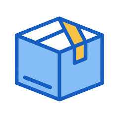 Blue cardboard box isolated against black background simple graphic