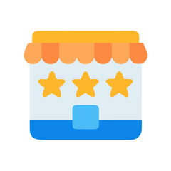 Cartoon store with three stars on a black background