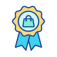 Ribbon badge icon featuring a shopping bag illustration