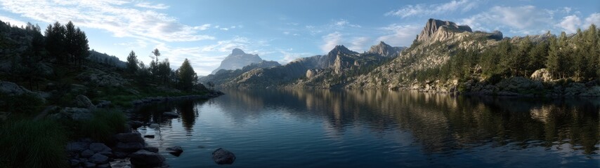Fototapeta premium Serene mountain lake nature landscape hdr panoramic view tranquil environment