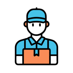 Delivery courier holding package illustration on a black background