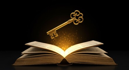 Key Above Open Book Representing Knowledge and Unlocking Potential