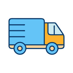 Delivery truck icon with outline style on black background