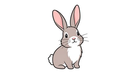 Obraz premium Cartoon Rabbit Sitting Upright with Long Ears and Fluffy Tail