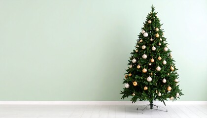 Christmas tree in a light mint green room