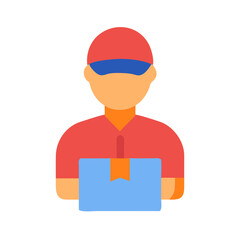 Delivery person holding package on black background illustration