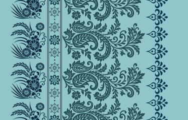 floral pattern vintage ethnic modern embroidery texture boho design vector illustration hand drawn pink flower motif branches leaves wallpaper seamless background border.