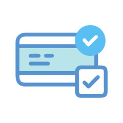 Credit card icon with check marks confirmation flat design