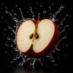 A vibrant, fresh red apple with water drops is isolated on white, perfect for a healthy food and diet snack