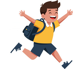 Joyful cartoon schoolboy with a backpack running happily for back to school