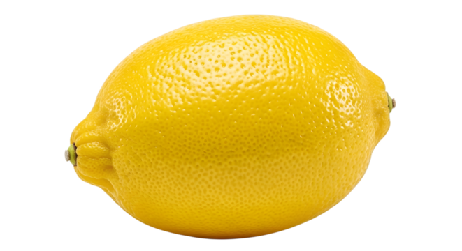 A single ripe yellow lemon isolated on transparent background, a citrus fruit with a textured peel and a bright, vibrant color