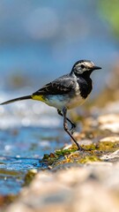 Obraz premium White Wagtail Bird by Water.