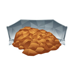 Modern low-poly illustration of a bulldozer bucket filled with a pile of earth, symbolizing construction, excavation, and earthmoving industry